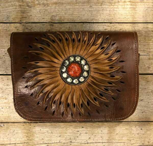 Berber Ledertasche, Hippie Style mit Punzierte Satteltasche mit geschnitzten Details