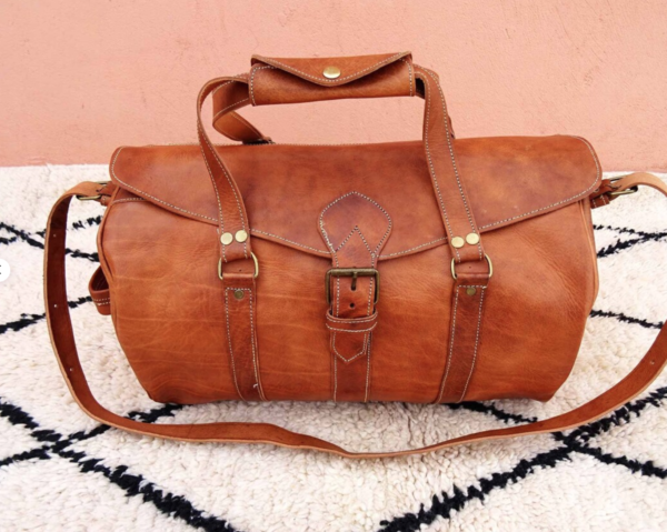 Schöne und stylische Leder Reisetasche Braun & Beige