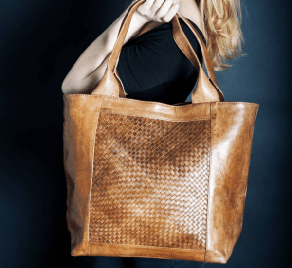 Elegante & Handtasche Shopper Umhängetasche aus Leder Damen im Vintage Beige Braun