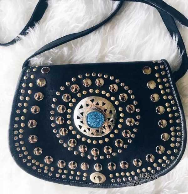 Hochwertige Handgemachte Ledertasche und Türkisstein Boho-Chic-Stil Ibiza Look