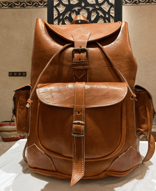 Schöner Lederrucksack aus echtem marokkanischen Leder - Braune Ledertasche Boho Style Bag 