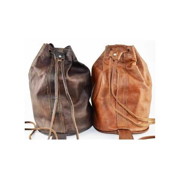 Stabiler Lederbeutel Tasche Fitnesstasche Gymbag Sportbeutel in Cognac und Braun
