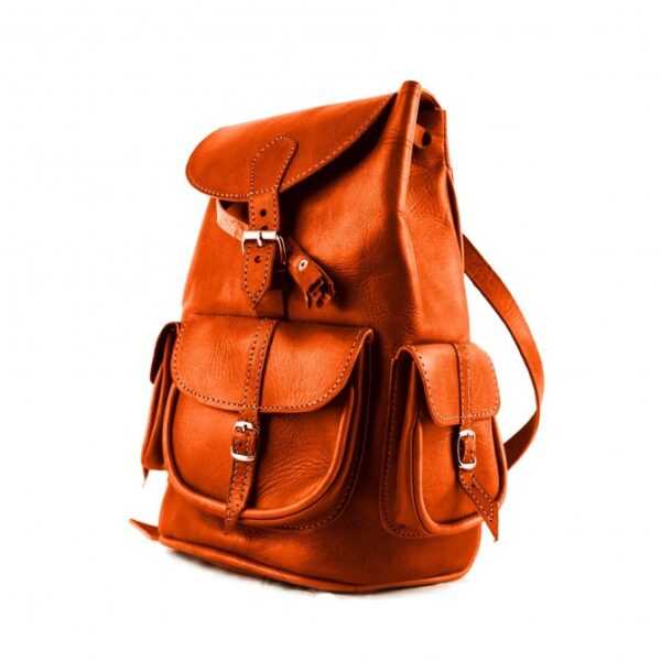 Hochwertig verarbeiteter Leder Rucksacktasche aus Premium Leder in Cognac