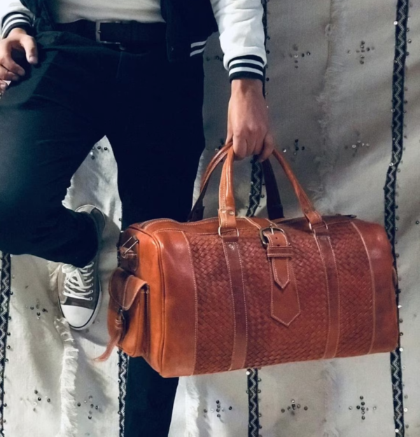 Schöne und stylisch geflochtene Leder Reisetasche Beige